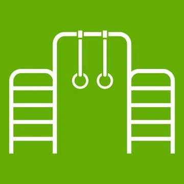 Horizontal bar with climbing rings and ladder icon green イラスト素材
