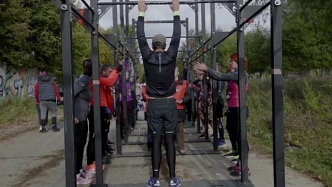 Horizontal Bar Team Exercise Back Stretch Activity Stock Footage 109182207