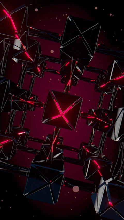 Horizontal barrel distortion of a red glowing enterprise server network,, 4K Stock Footage 336780095