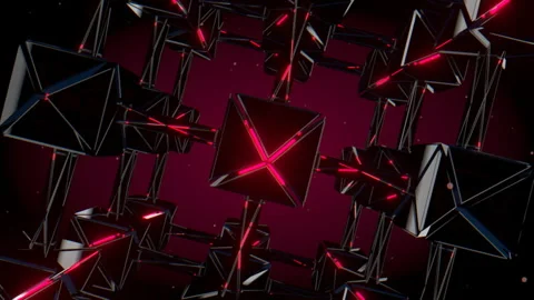 Horizontal barrel distortion of a red glowing enterprise server network, 4K Stock Footage 336780107