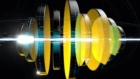 Horizontal barrel inspection of refractive optic rings focusing, 422 HQ Stock Footage 336655647