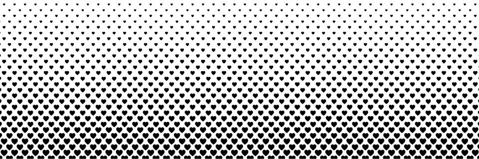 Horizontal black heart shape design on white for pattern and background. Stock Illustration