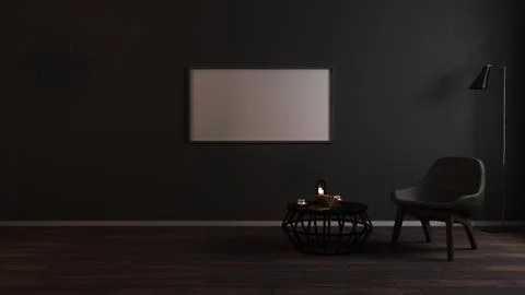 Horizontal Blank frames mock up in luxury dark living room interior backgroun 스톡 일러스트