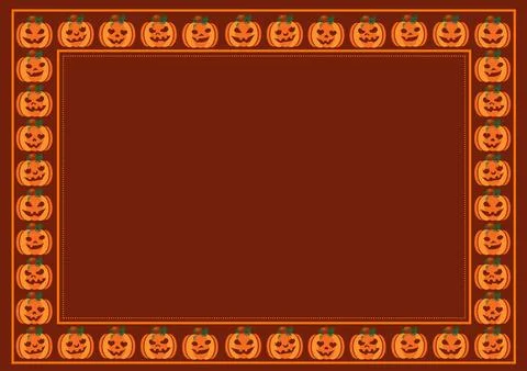 Horizontal blank Halloween background frame with orange brown carved pumpkin. Stock Illustration