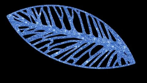 Horizontal Blue Glitter Skeleton Leaf Cutout on Black Background Stock Illustration