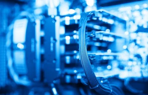 Horizontal blue gpu quad sli video card bokeh background Stock-Fotos