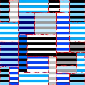 Horizontal blue strips pattern in a patchwork collage style. Illustrazione stock
