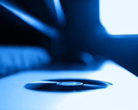 Horizontal blueray disc on table bokeh background Foto stock