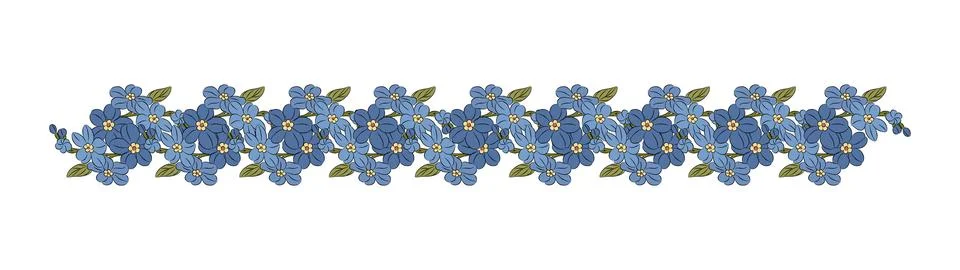 Horizontal border with blue forget me not flowers. Stock Illustration