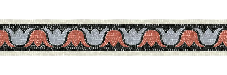 Horizontal border mosaic tiles, vector pattern Illustrazione stock