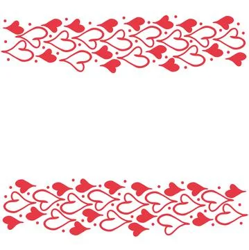 Horizontal border with red heart and space for text. Valentine day card on white Stock Illustration