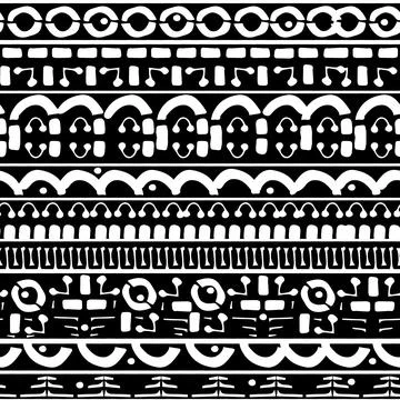 Horizontal border seamless pattern drawing on black background. Abstract vector Stock Illustration
