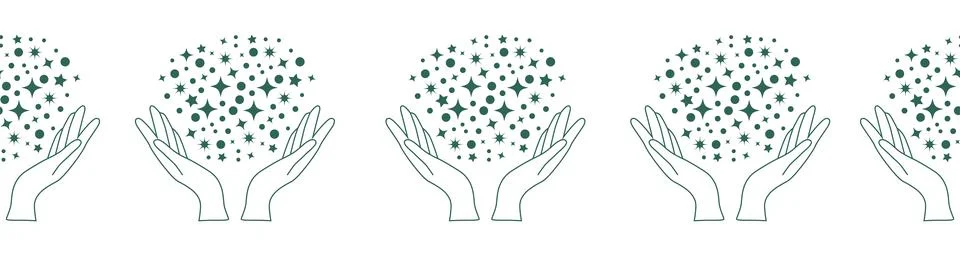 Horizontal border, set Magic and heavens seamless pattern, with magical ele.. Ilustração Stock