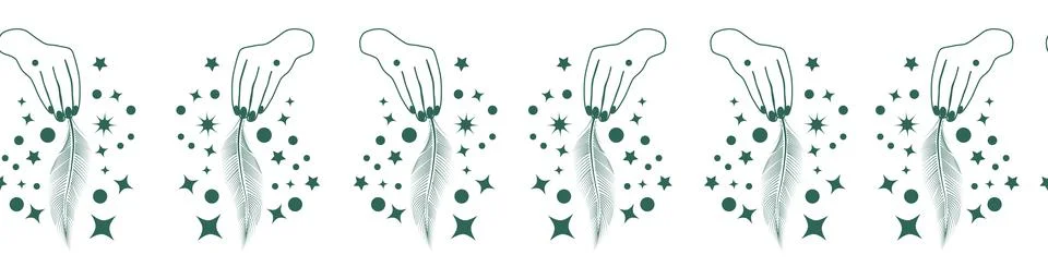 Horizontal border, set Magic and heavens seamless pattern, with magical ele.. Stock Illustration