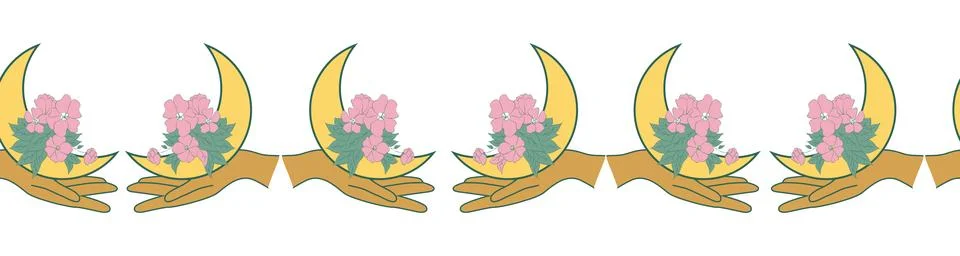 Horizontal border, set Magic and heavens seamless pattern, with magical ele.. Illustrazione stock