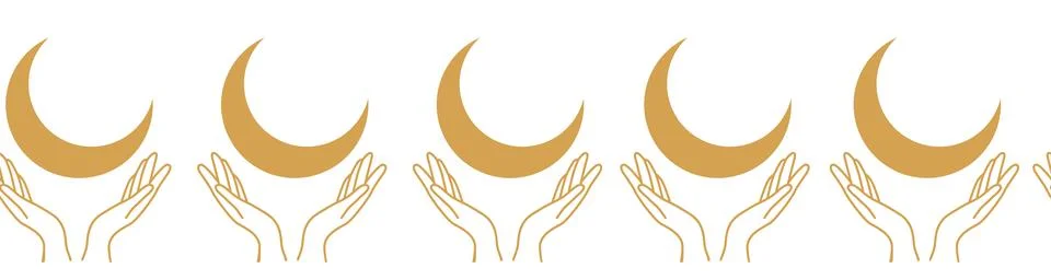 Horizontal border, set Magic and heavens seamless pattern, with magical ele.. Stock Illustration