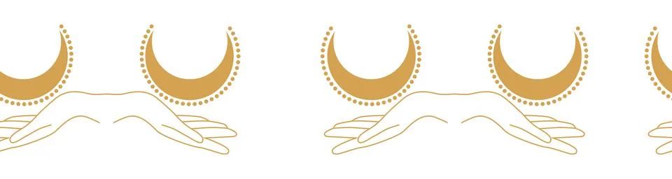 Horizontal border, set Magic and heavens seamless pattern, with magical ele.. Ilustração Stock