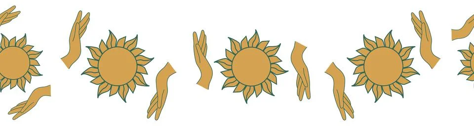 Horizontal border, set Magic and heavens seamless pattern, with magical ele.. Ilustração Stock