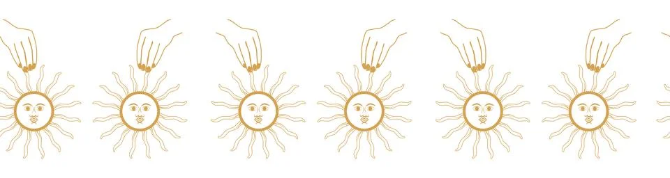 Horizontal border, set Magic and heavens seamless pattern, with magical ele.. Stock Illustration