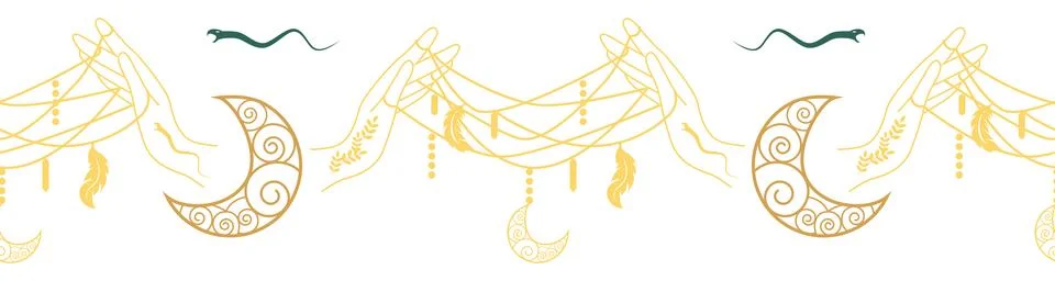 Horizontal border, set Magic and heavens seamless pattern, with magical ele.. Stock Illustration