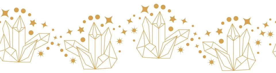 Horizontal border, set Magic and heavens seamless pattern, with magical ele.. Ilustração Stock