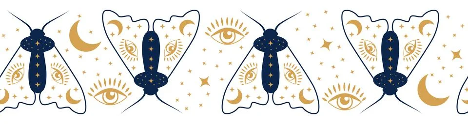 Horizontal border, set Magic and heavens seamless pattern, with magical ele.. 스톡 일러스트