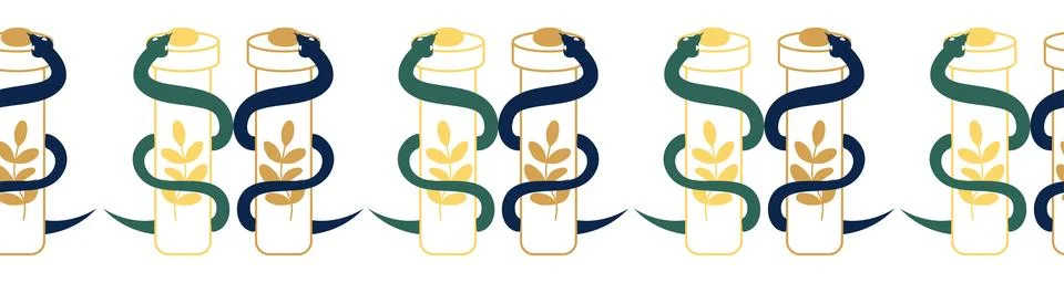 Horizontal border, set Magic and heavens seamless pattern, with magical ele.. Ilustração Stock