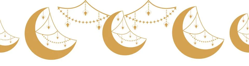 Horizontal border, set Magic and heavens seamless pattern, with magical ele.. Illustrazione stock