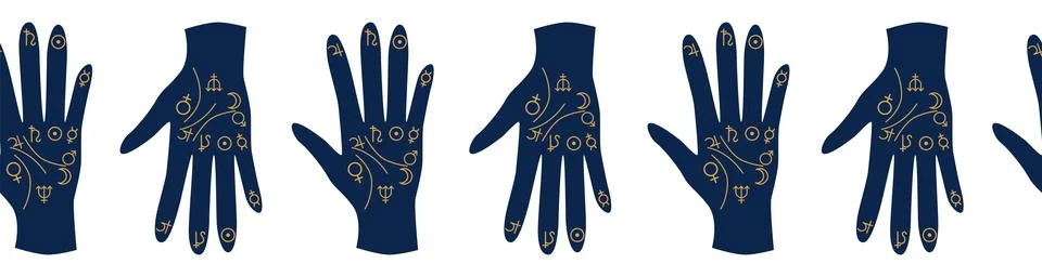 Horizontal border, set Magic and heavens seamless pattern, with magical ele.. Stock Illustration