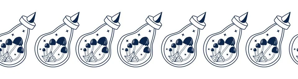 Horizontal border, set Magic and heavens seamless pattern, with magical ele.. Stock Illustration