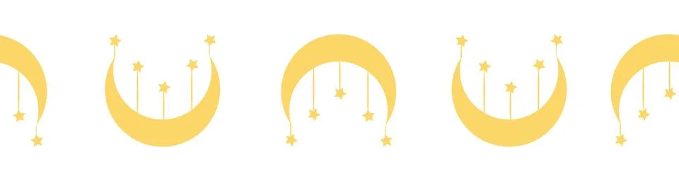 Horizontal border, set Magic and heavens seamless pattern, with magical eleme Stock Illustration