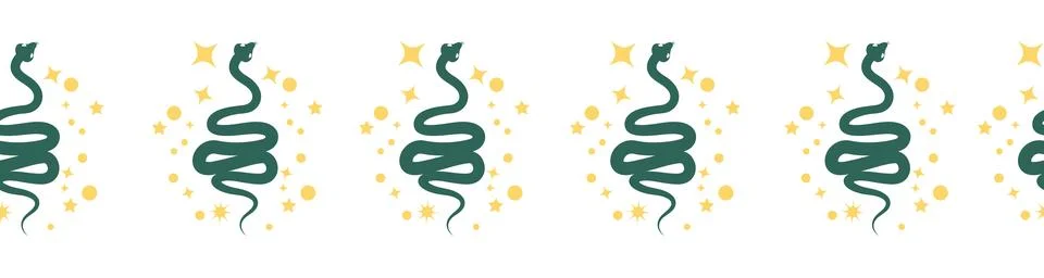 Horizontal border, set Magic and heavens seamless pattern, with magical eleme 스톡 일러스트