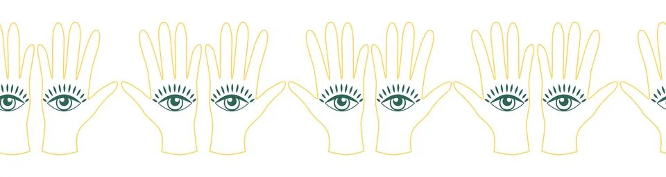 Horizontal border, set Magic and heavens seamless pattern, with magical eleme Stock Illustration