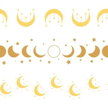 Horizontal border, set Magic and heavens seamless pattern, with magical ele.. Ilustração Stock