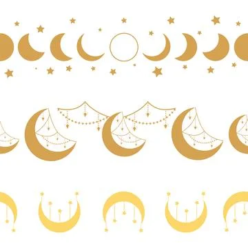 Horizontal border, set Magic and heavens seamless pattern, with magical ele.. 스톡 일러스트