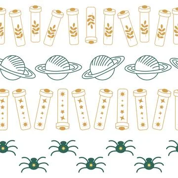 Horizontal border, set Magic and heavens seamless pattern, with magical ele.. Stock Illustration