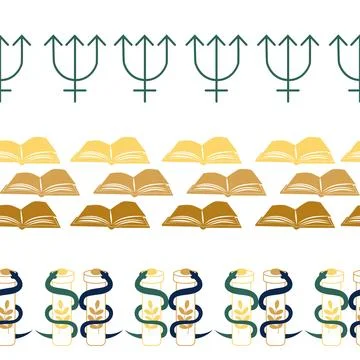 Horizontal border, set Magic and heavens seamless pattern, with magical ele.. 스톡 일러스트