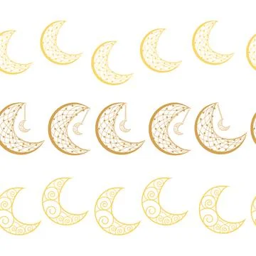 Horizontal border, set Magic and heavens seamless pattern, with magical ele.. Ilustração Stock