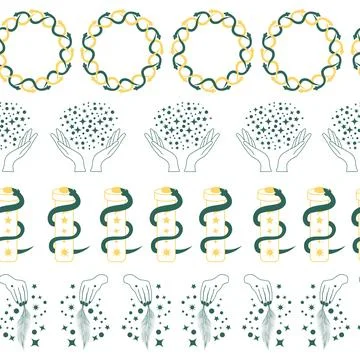 Horizontal border, set Magic and heavens seamless pattern, with magical ele.. Stock Illustration