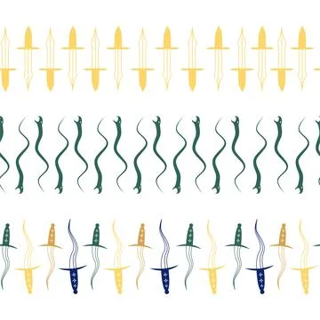 Horizontal border, set Magic and heavens seamless pattern, with magical ele.. Ilustração Stock