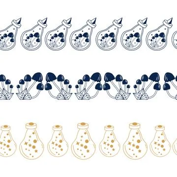 Horizontal border, set Magic and heavens seamless pattern, with magical ele.. 스톡 일러스트