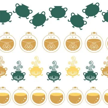 Horizontal border, set Magic and heavens seamless pattern, with magical ele.. Ilustração Stock