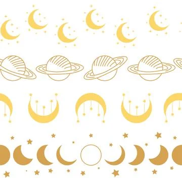 Horizontal border, set Magic and heavens seamless pattern, with magical ele.. Illustrazione stock