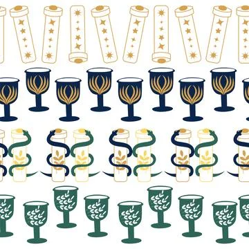 Horizontal border, set Magic and heavens seamless pattern, with magical ele.. 스톡 일러스트