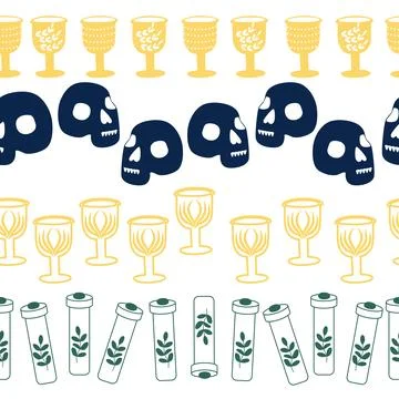 Horizontal border, set Magic and heavens seamless pattern, with magical ele.. Stock Illustration