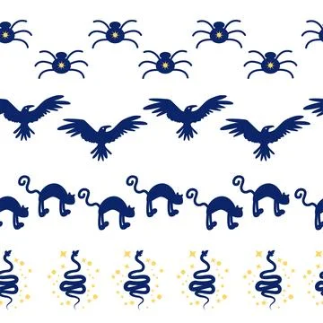 Horizontal border, set Magic and heavens seamless pattern, with magical ele.. Stock Illustration