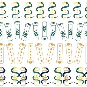 Horizontal border, set Magic and heavens seamless pattern, with magical ele.. 스톡 일러스트