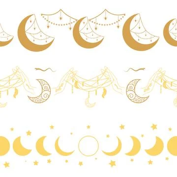 Horizontal border, set Magic and heavens seamless pattern, with magical ele.. 스톡 일러스트