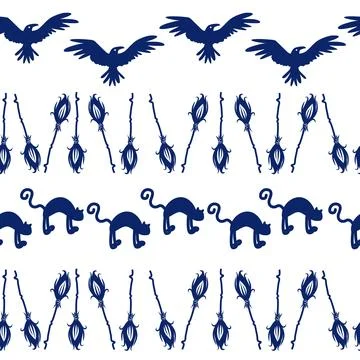 Horizontal border, set Magic and heavens seamless pattern, with magical ele.. Stock Illustration