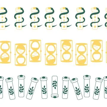 Horizontal border, set Magic and heavens seamless pattern, with magical ele.. 스톡 일러스트